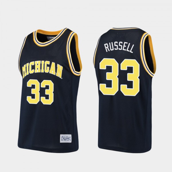 University of Michigan #33 For Men Cazzie Russell Jersey Navy Embroidery Alumni Basketball
